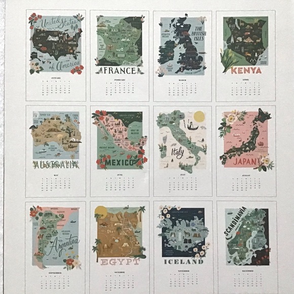 Anthropologie Rifle Paper Co. 12 Art Prints 2022 World Traveler Calendar NEW - Picture 7 of 7